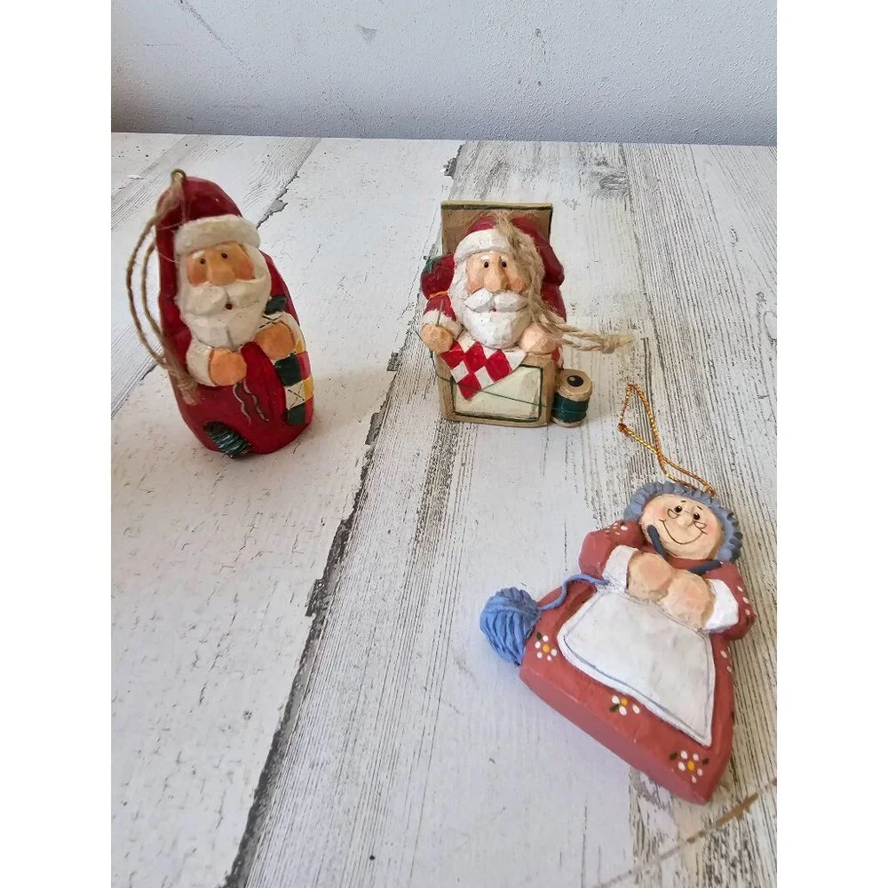 Vintage Eddie Walker knitter sore Santa ornament Mrs Claus knitting knitter Xmas
